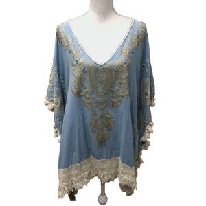 Antica Santoria Giacomo Cingue Tunic Top Womens One Size‎ Blue Lagenlook